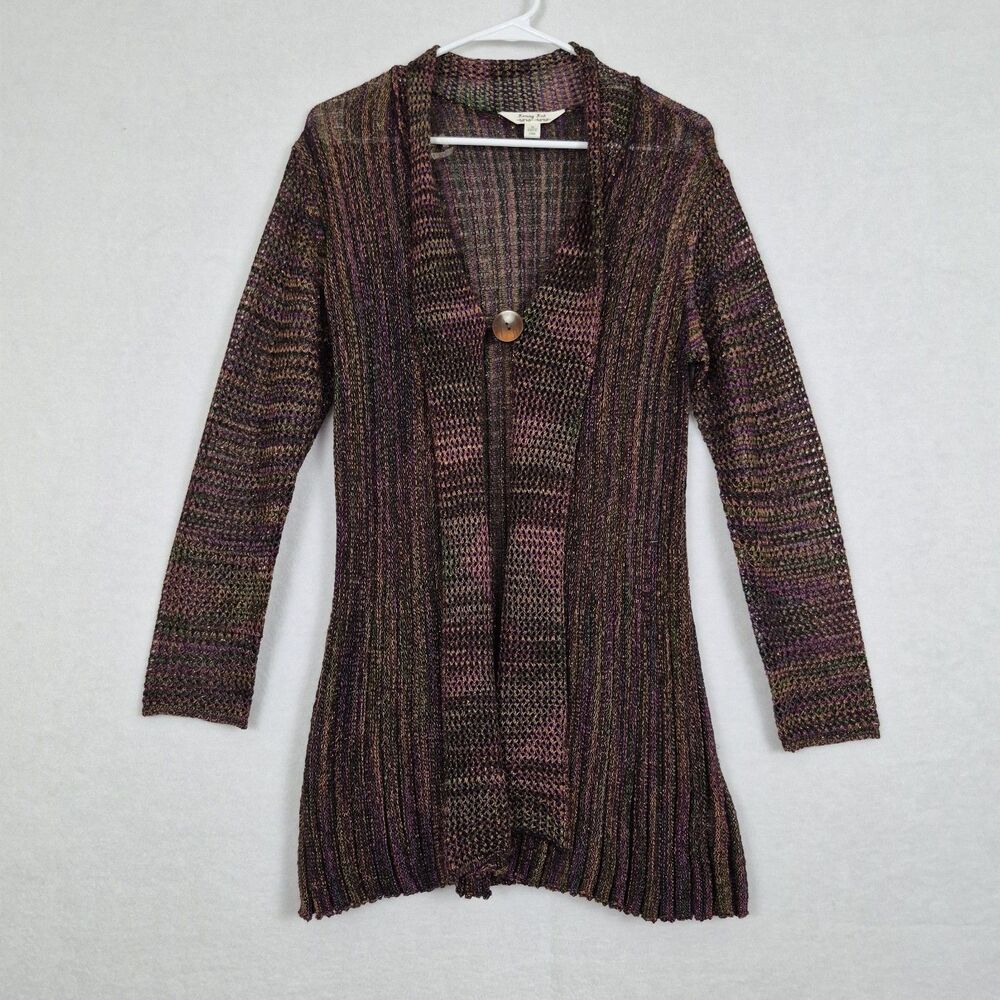 Krazy Kat Knit Medium Tunic Cardigan Burgundy Shimmer Lagenlook Button Fall Whim